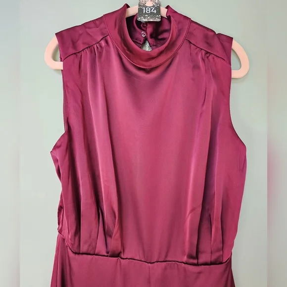 Lulus Classic Elegance Wine Red Satin Sleeveless Mock Neck Jumpsuit, Size Small - Picture 8 of 11